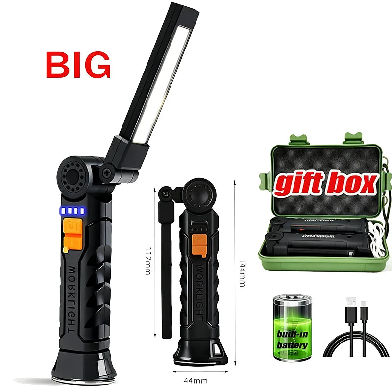 USB Rechargeable COB LED Work Light – 360° Magnetic Flashlight
