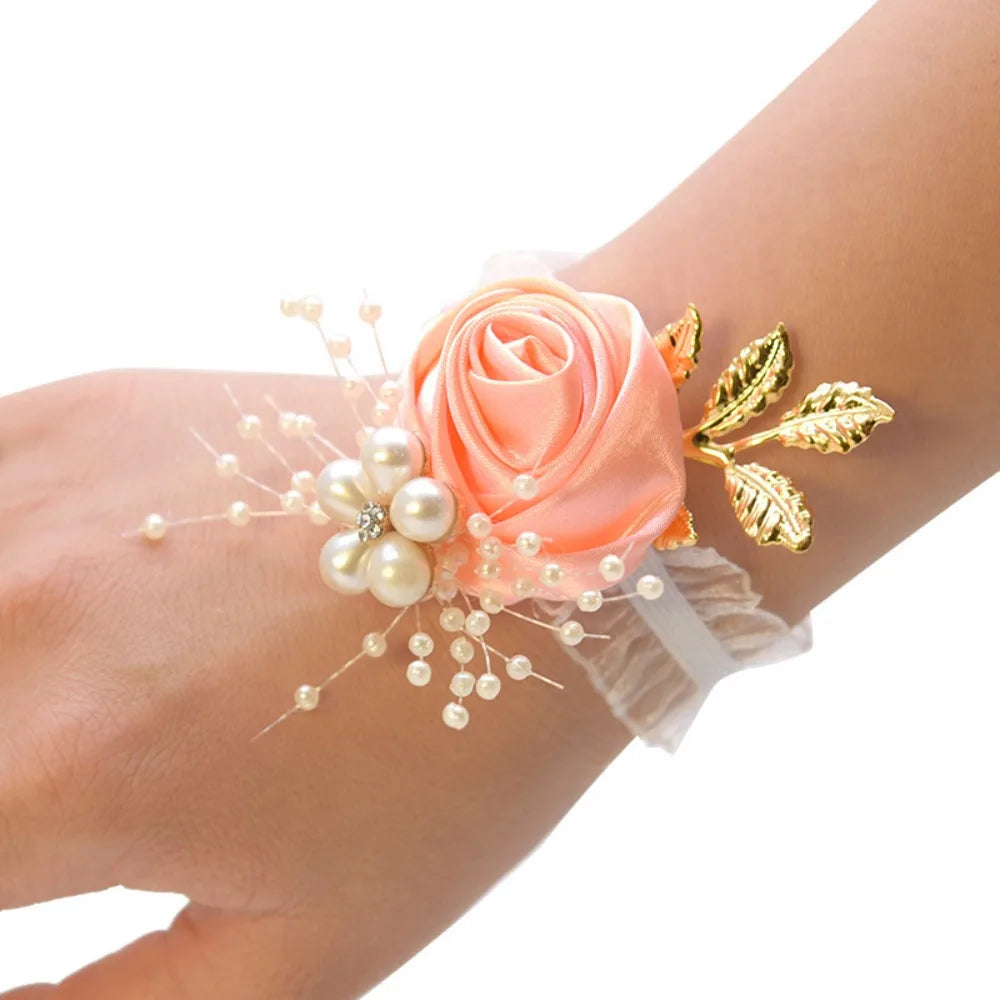 Wrist Corsage Bracelet – Silk Rose Bridesmaid Flower Accessory