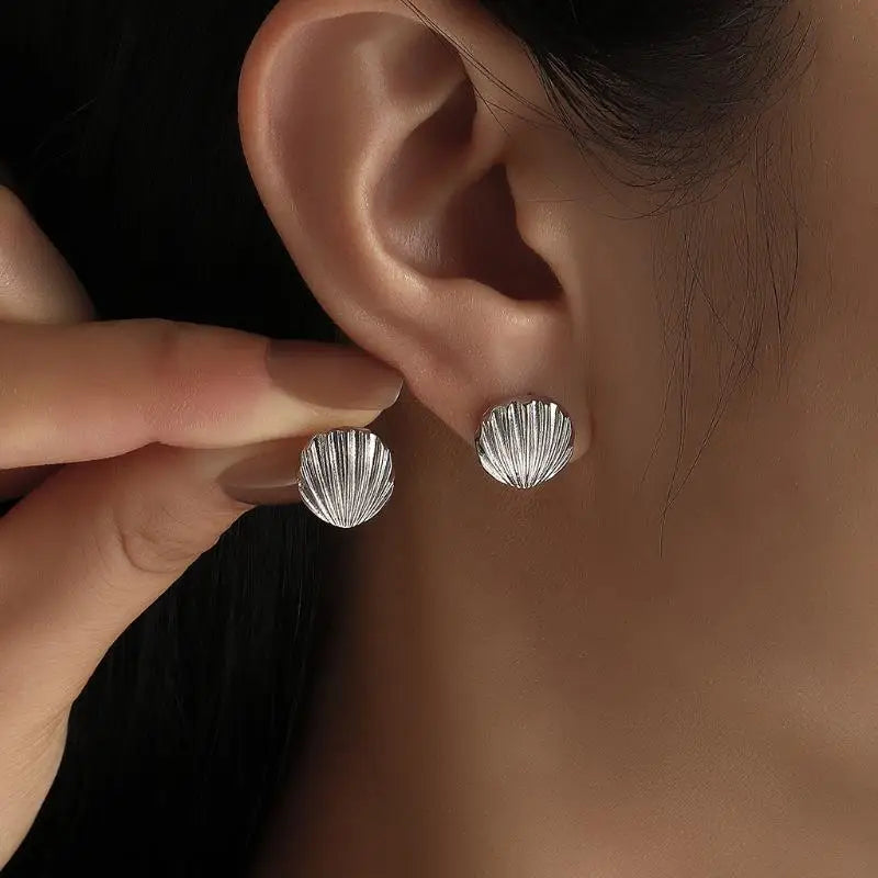 Ocean Shell Stud Earrings – Handmade Stainless Steel Jewelry