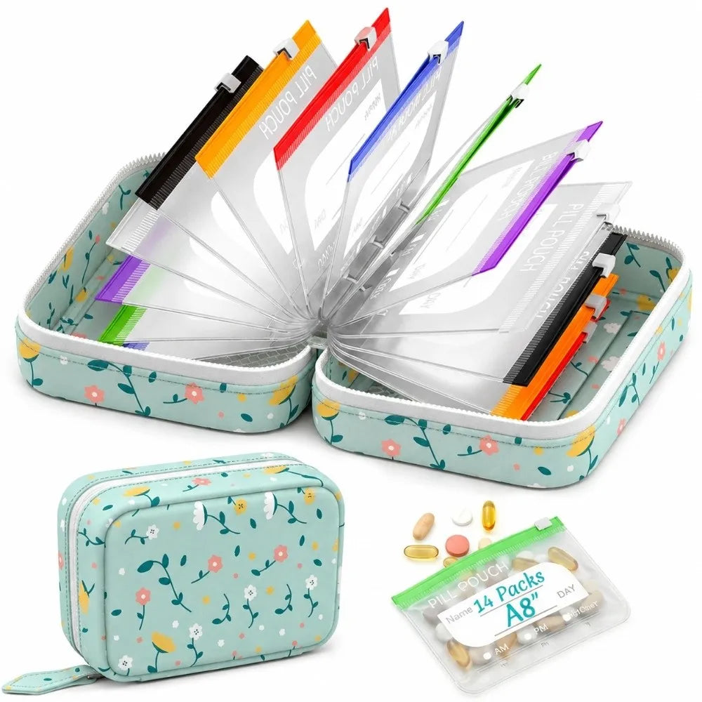BPA-Free Weekly Pill Organizer – 14 Zippered Pouches Travel Case