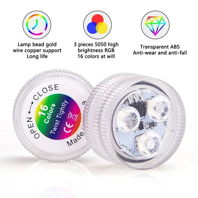 10-Pack RGB Submersible Pool Lights – 16 Colors IP68 Waterproof