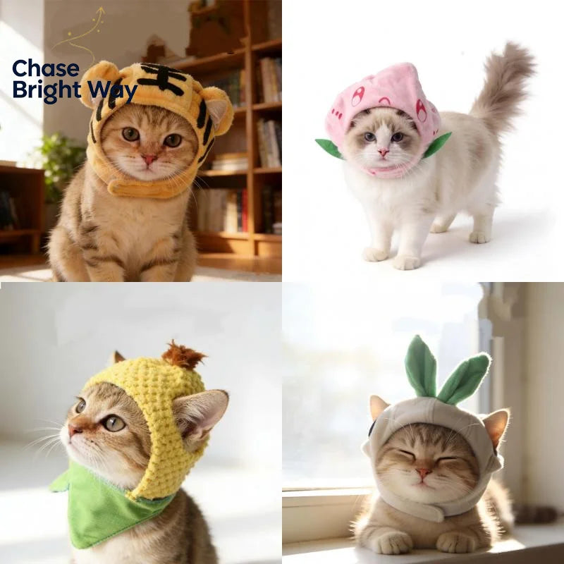 Tiger Fruit Cat Plush Hat – Adjustable Pet Cosplay Headwear