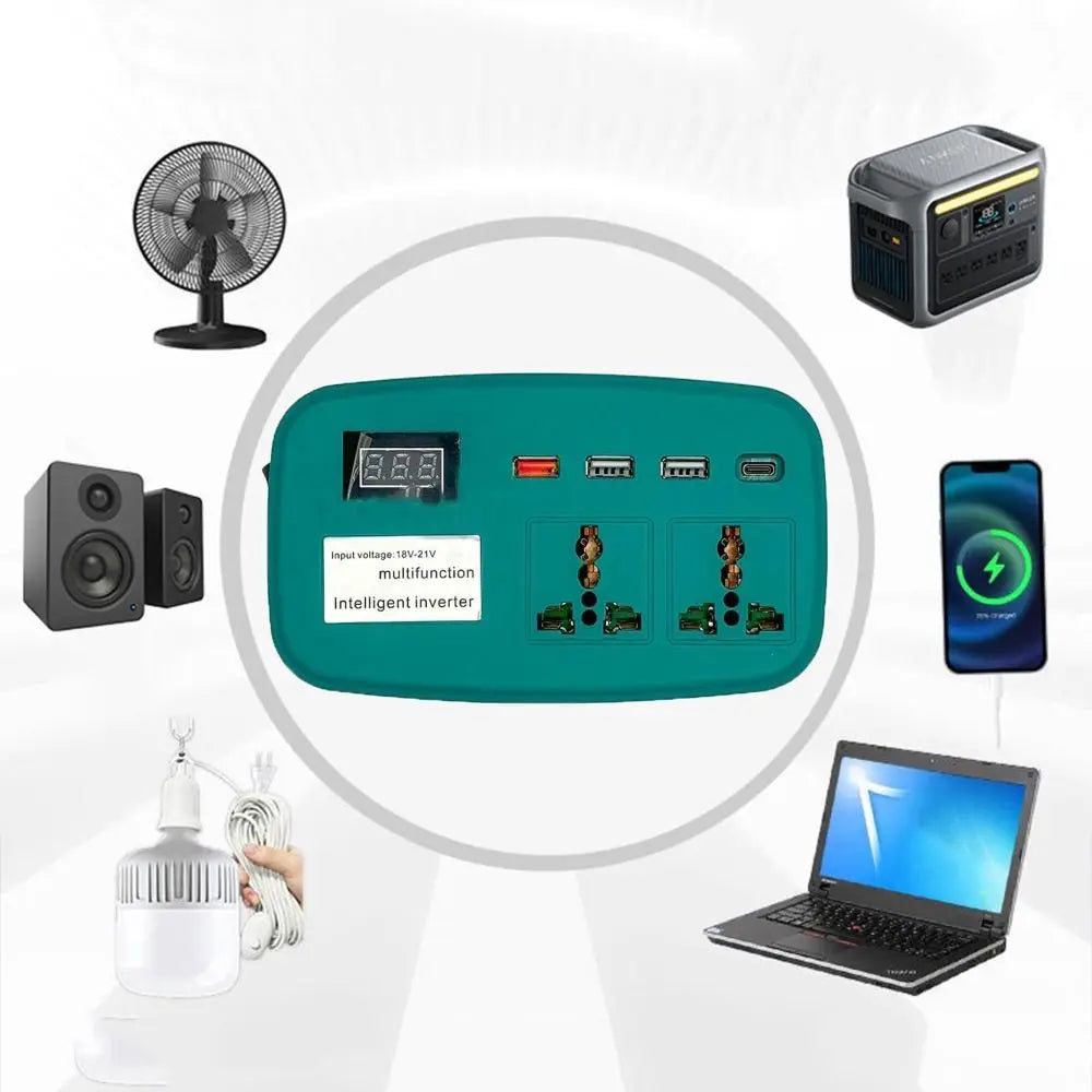 Lithium Battery Inverter DC 18-21V to 220V | 4 USB Ports 120W