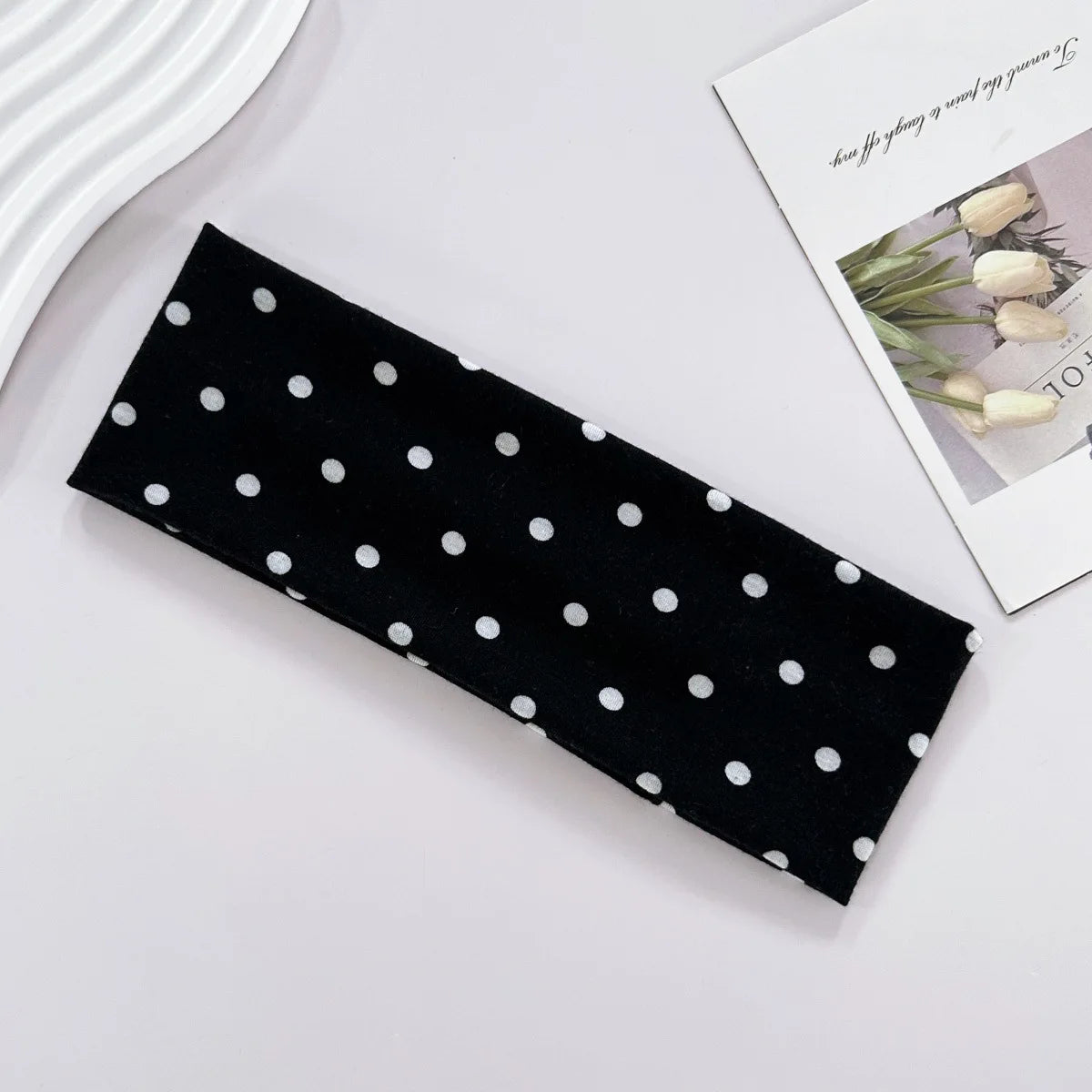 Y2K Boho Polka Dot Wide Headband – Women's Stretch Hair Wrap