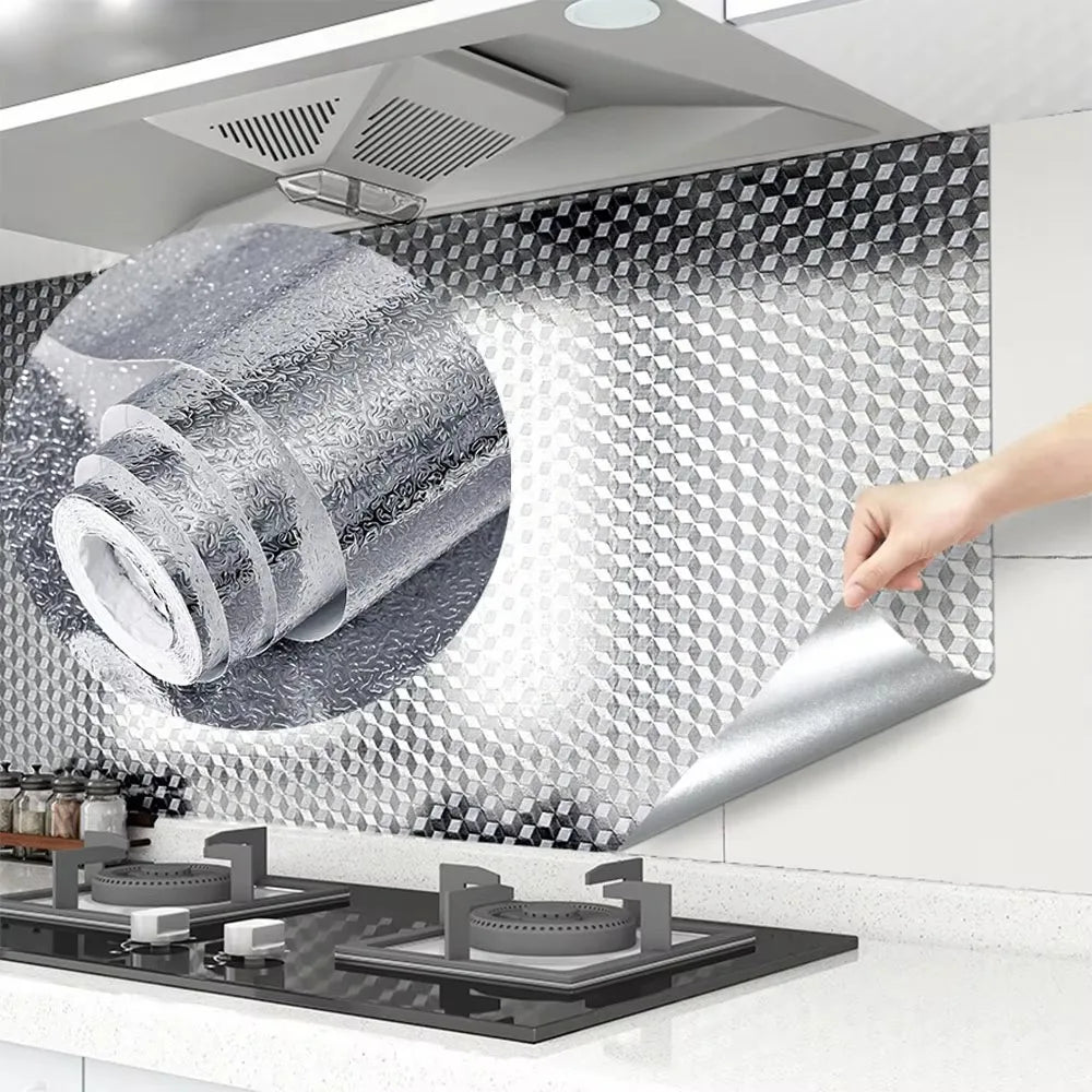 Oil-Proof Self-Adhesive Kitchen Wall Sticker – Aluminum Foil PVC
