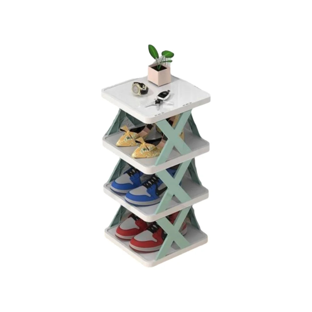 Folding X-Shape Shoe Rack – Detachable Plastic Shoe Organizer