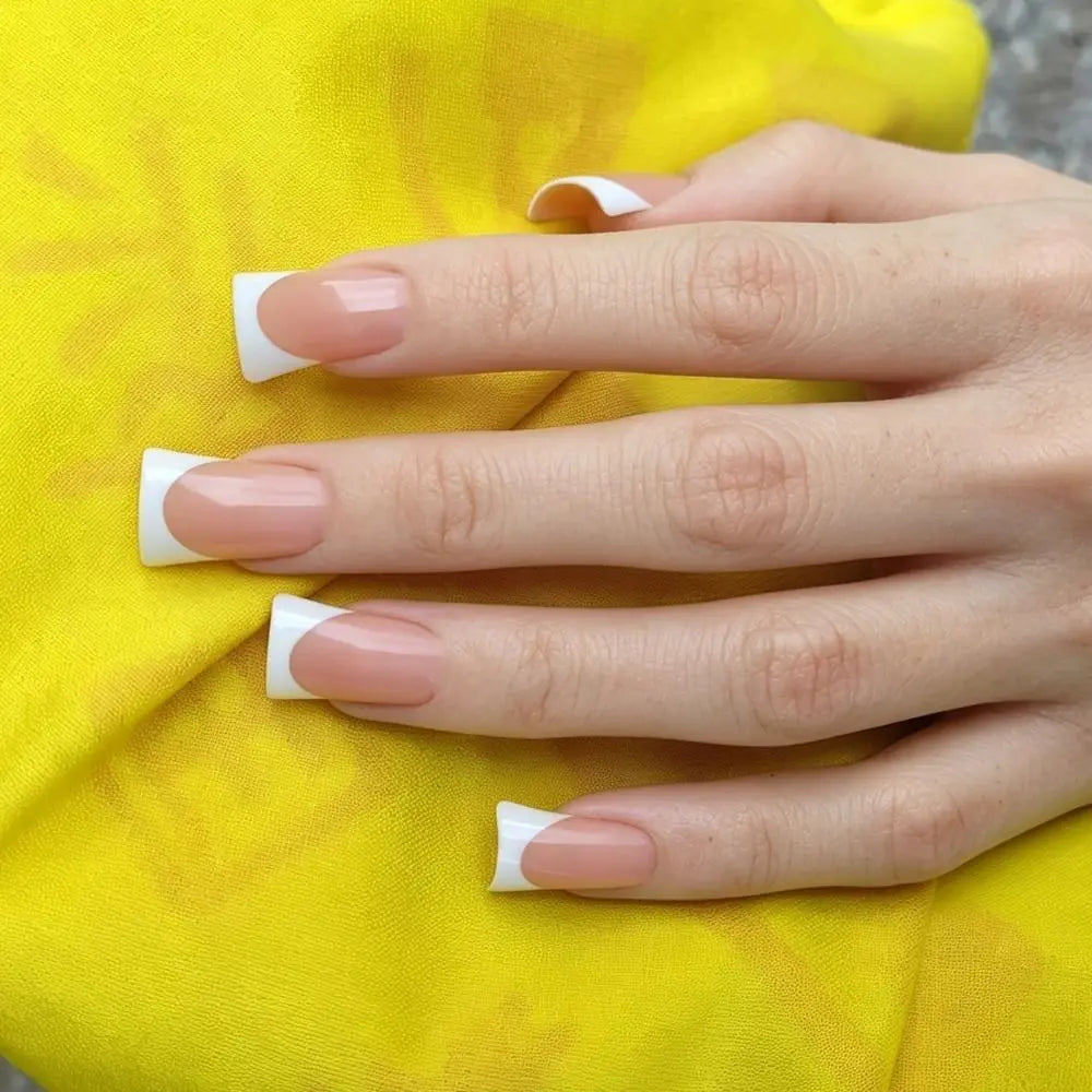 French Duckbill Press-On Nails – White & Pink 30-Piece Set