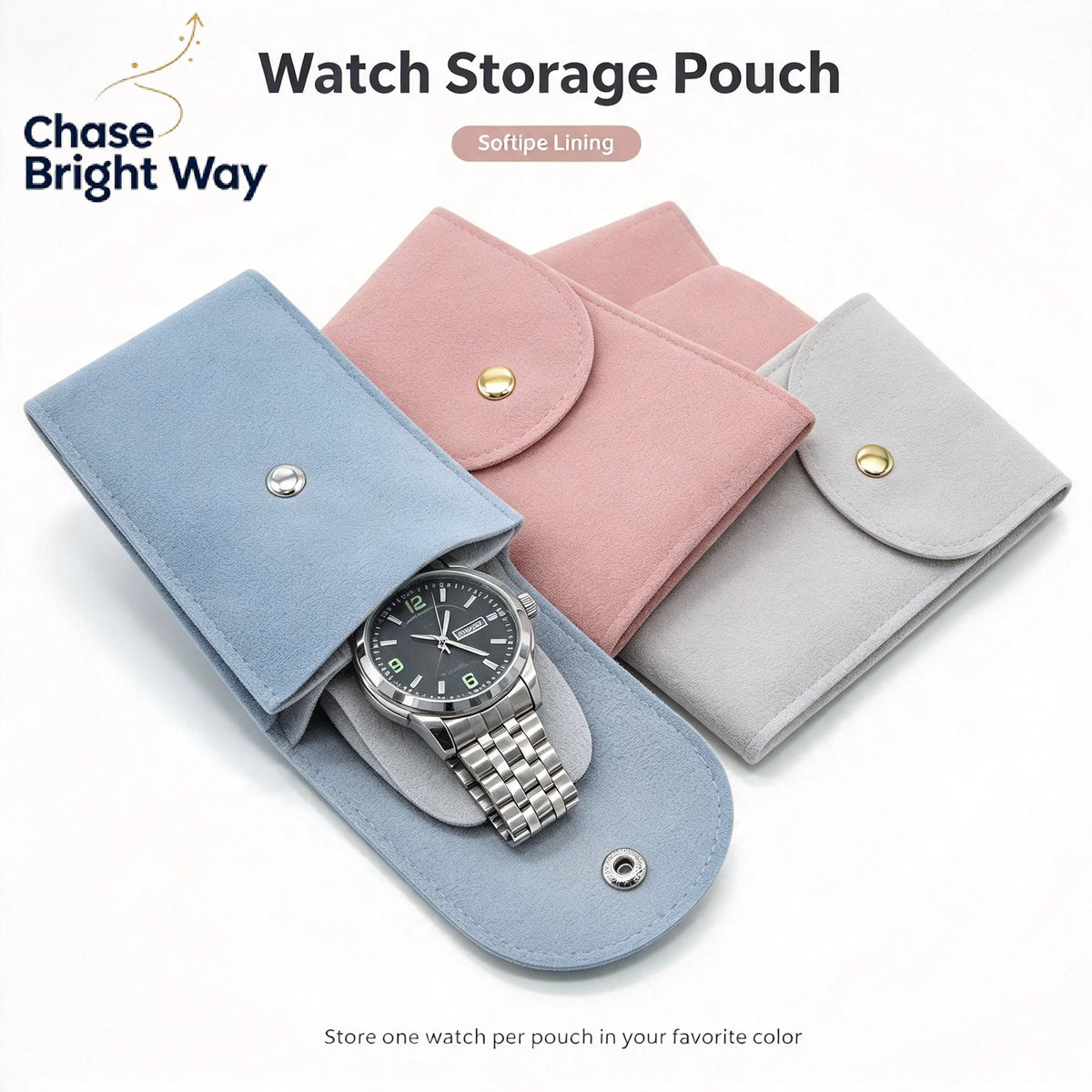 Velvet Watch Storage Pouch – Soft Lining & Snap Closure