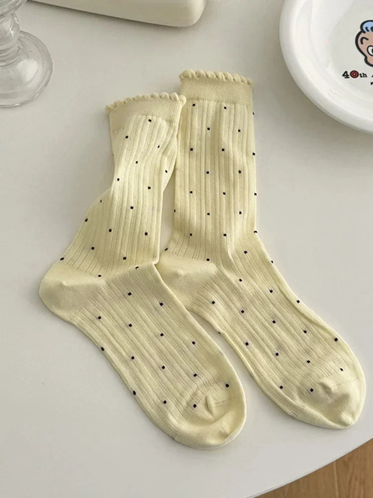 Women's Polka Dot Cotton Crew Socks – Kawaii Harajuku Style