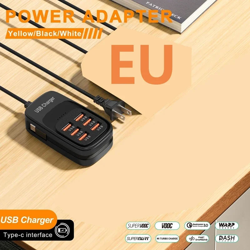 6-in-1 Desktop Charging Station | 3 PD USB-C & 3 USB-A Fast