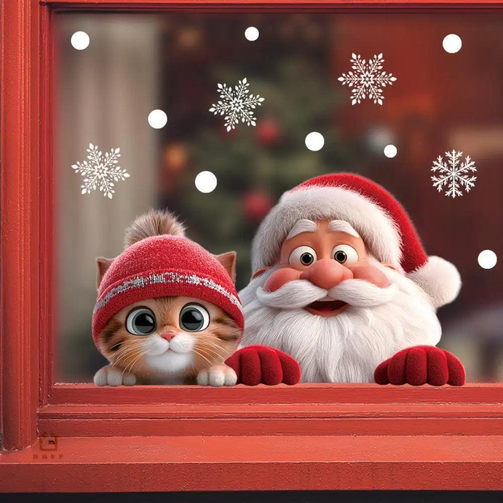 Christmas Window Clings 2-Pack – Santa Snowflake PVC Decals