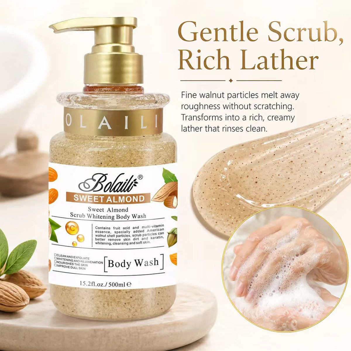 Sweet Almond Body Scrub Shower Gel 500ml – Exfoliating Body Wash