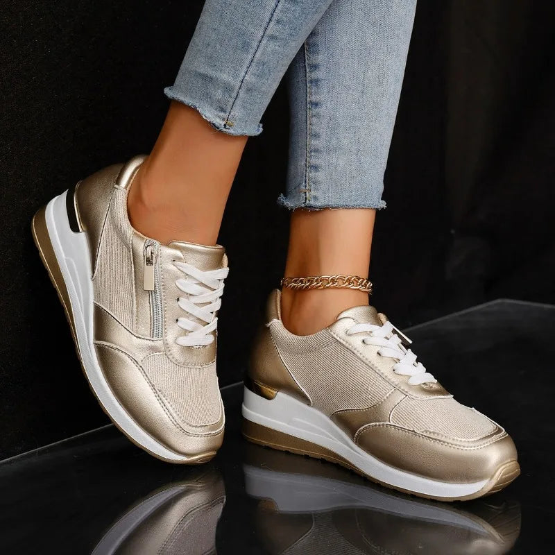 Women's Wedge Sneakers – Side Zip Breathable Walking Shoes