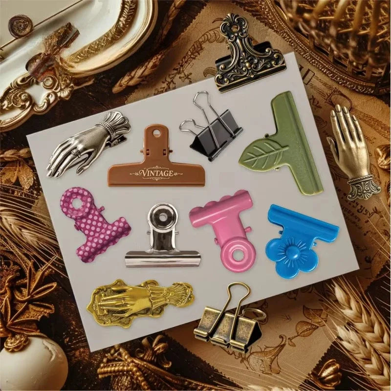 Vintage Clip Themed Stickers – 10Pcs Retro Journal Decals
