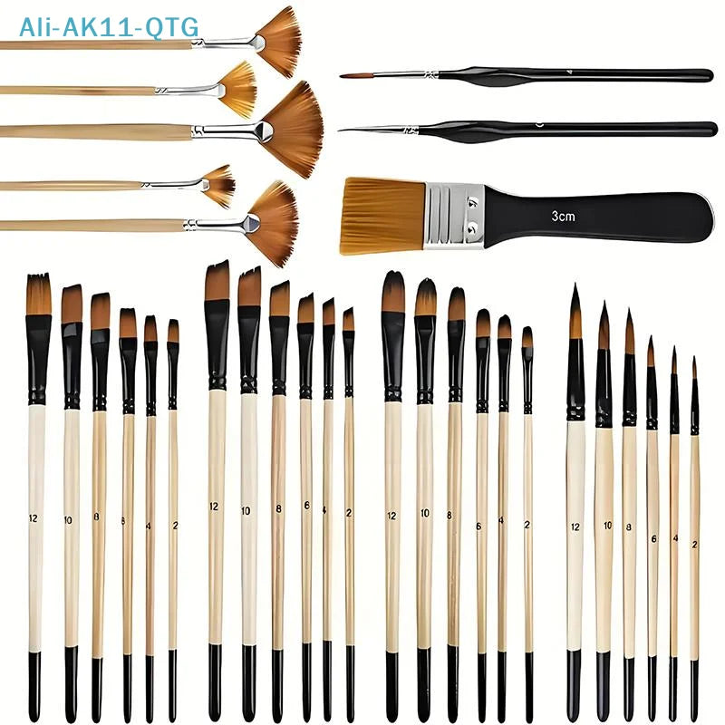 32-Piece Artist Paint Brush Set – Premium Nylon Bristles