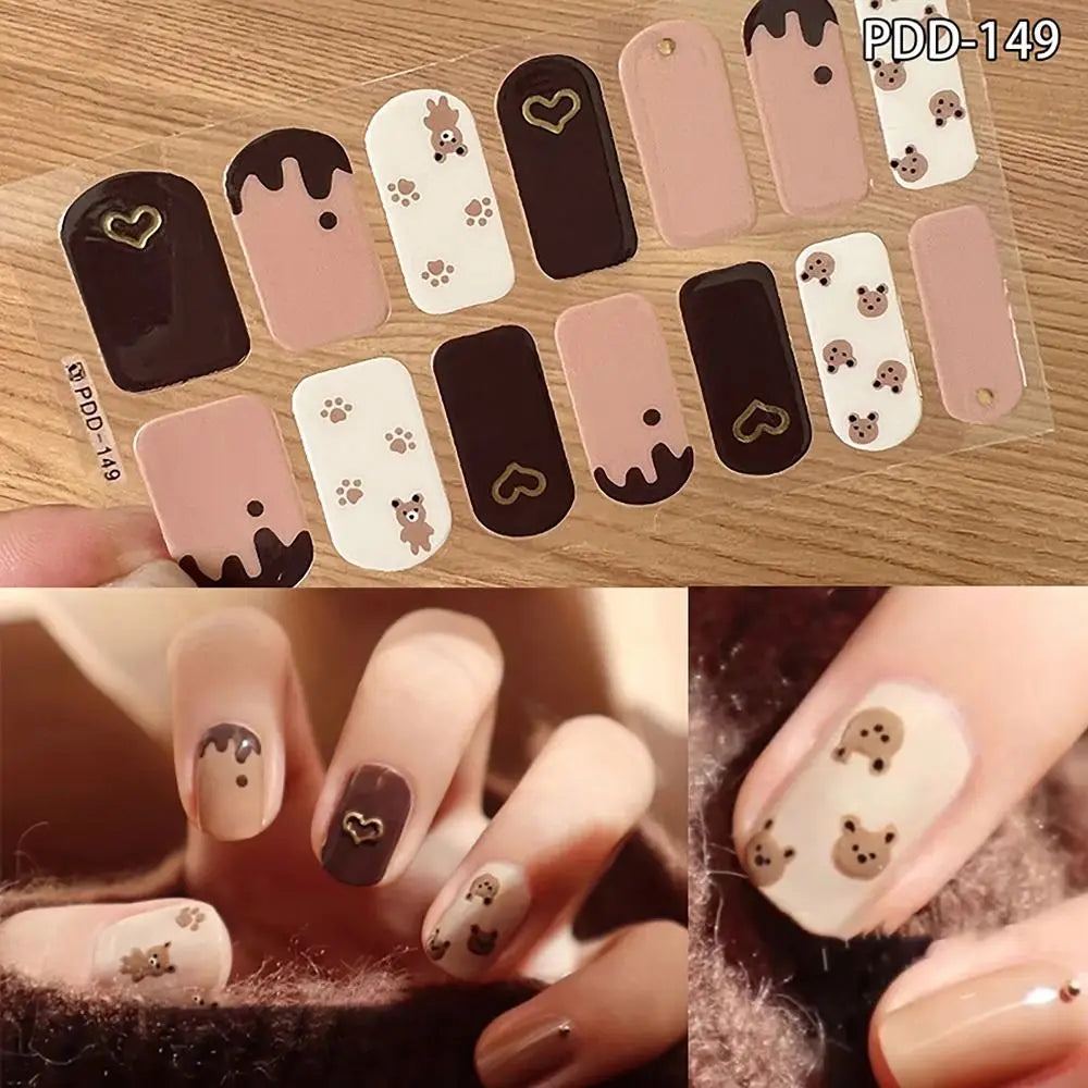 Semi-Cured Gel Nail Stickers – 14 Floral Full Cover Strips