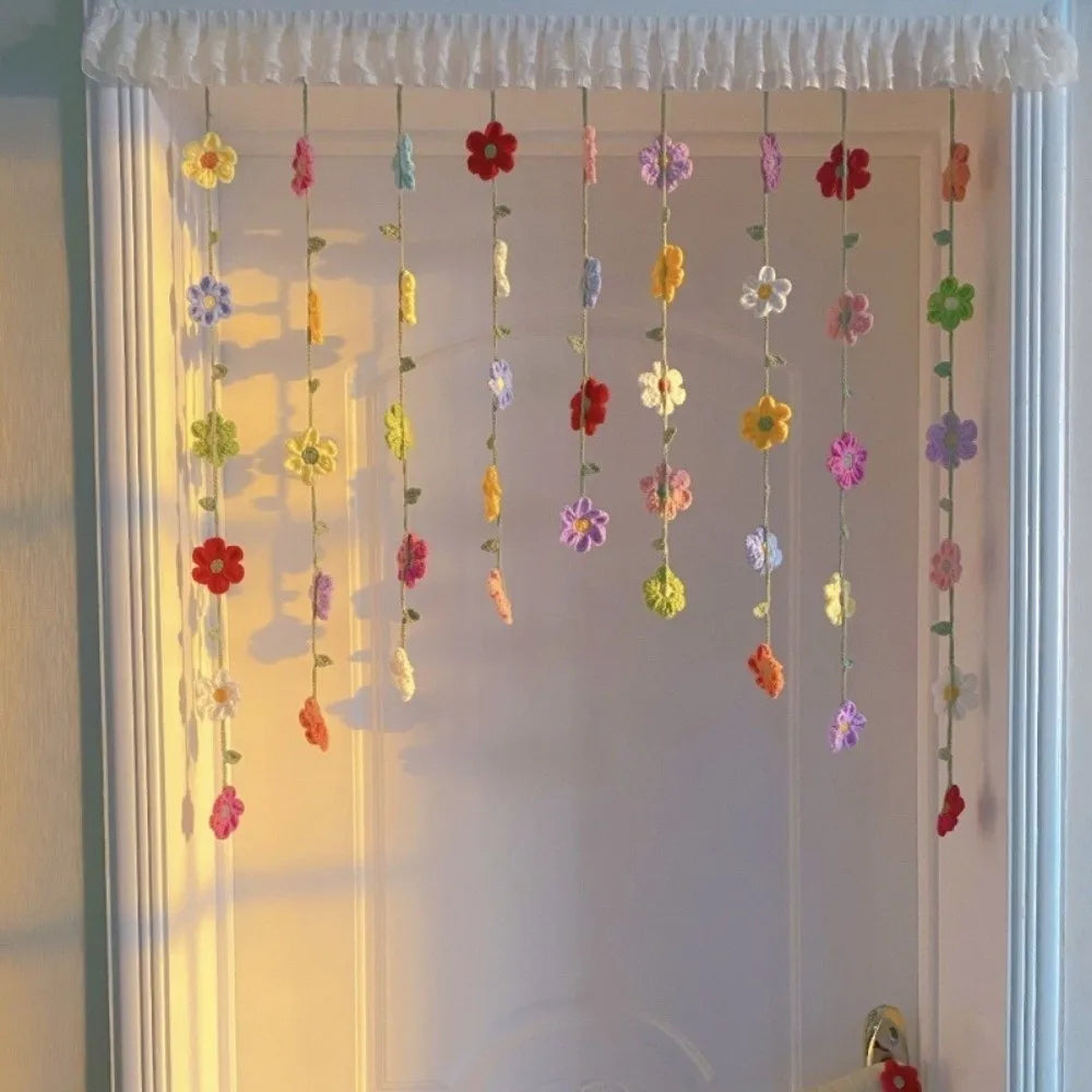 9-Piece Crochet Floral Door Curtain – Colorful Hanging Room Décor