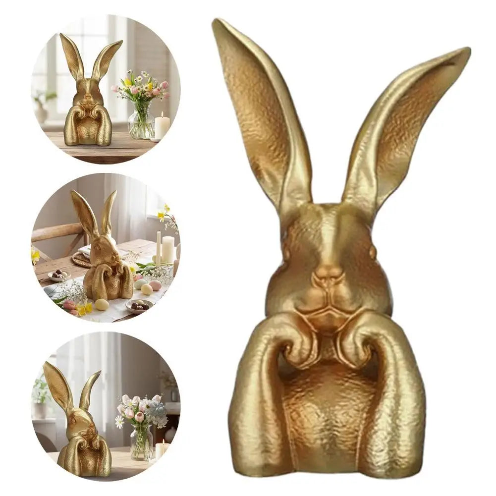 Vintage Gold Resin Bunny Statue | Easter Spring Home Decor