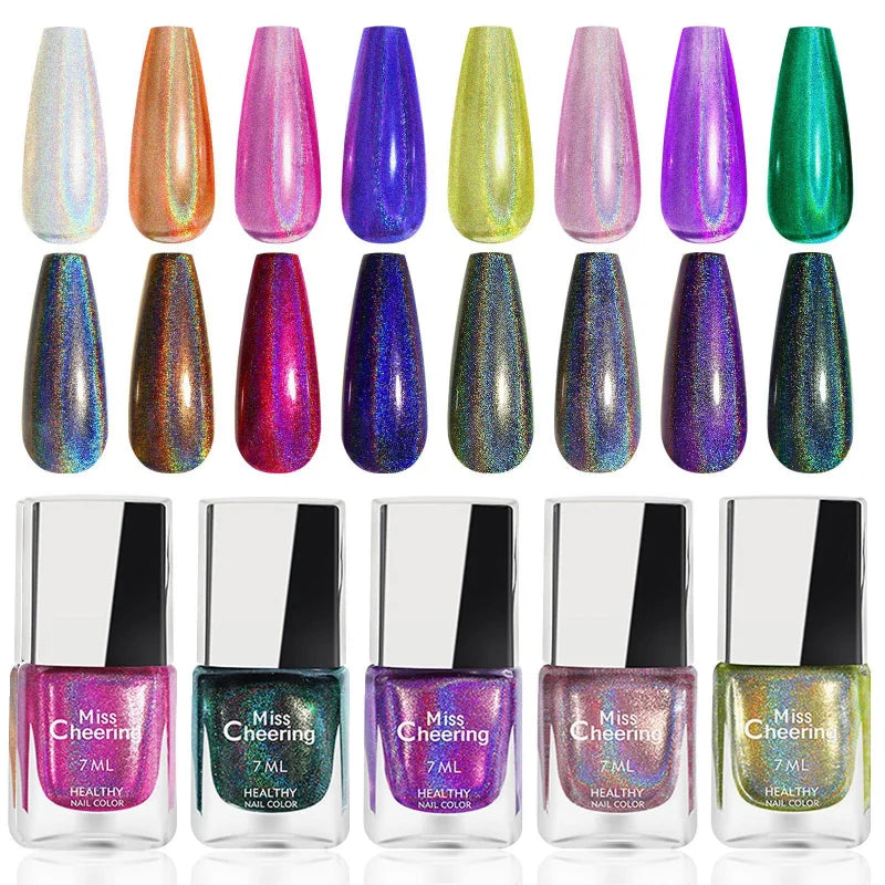 Laser Glitter Nail Polish – Holographic Rainbow 7ml 3-in-1