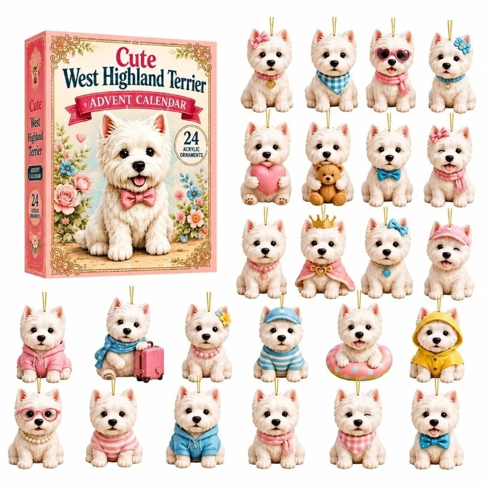 24-Piece Pug Advent Calendar – Acrylic Christmas Ornaments