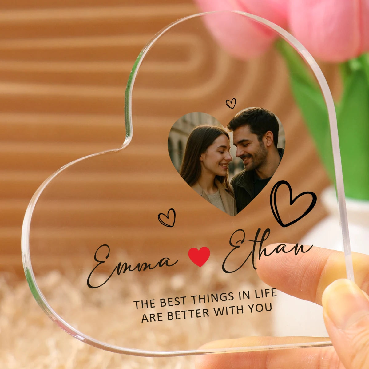 Personalized Heart Acrylic Ornament – Custom Name & Photo