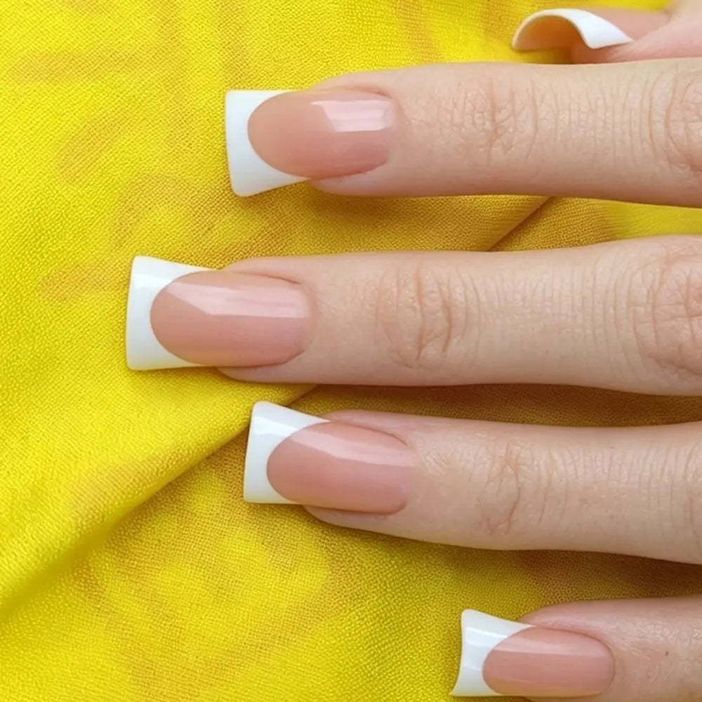 French Duckbill Press-On Nails – White & Pink 30-Piece Set