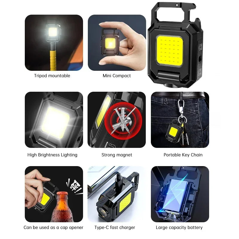 USB Rechargeable COB LED Keychain Work Light – Waterproof Mini Torch