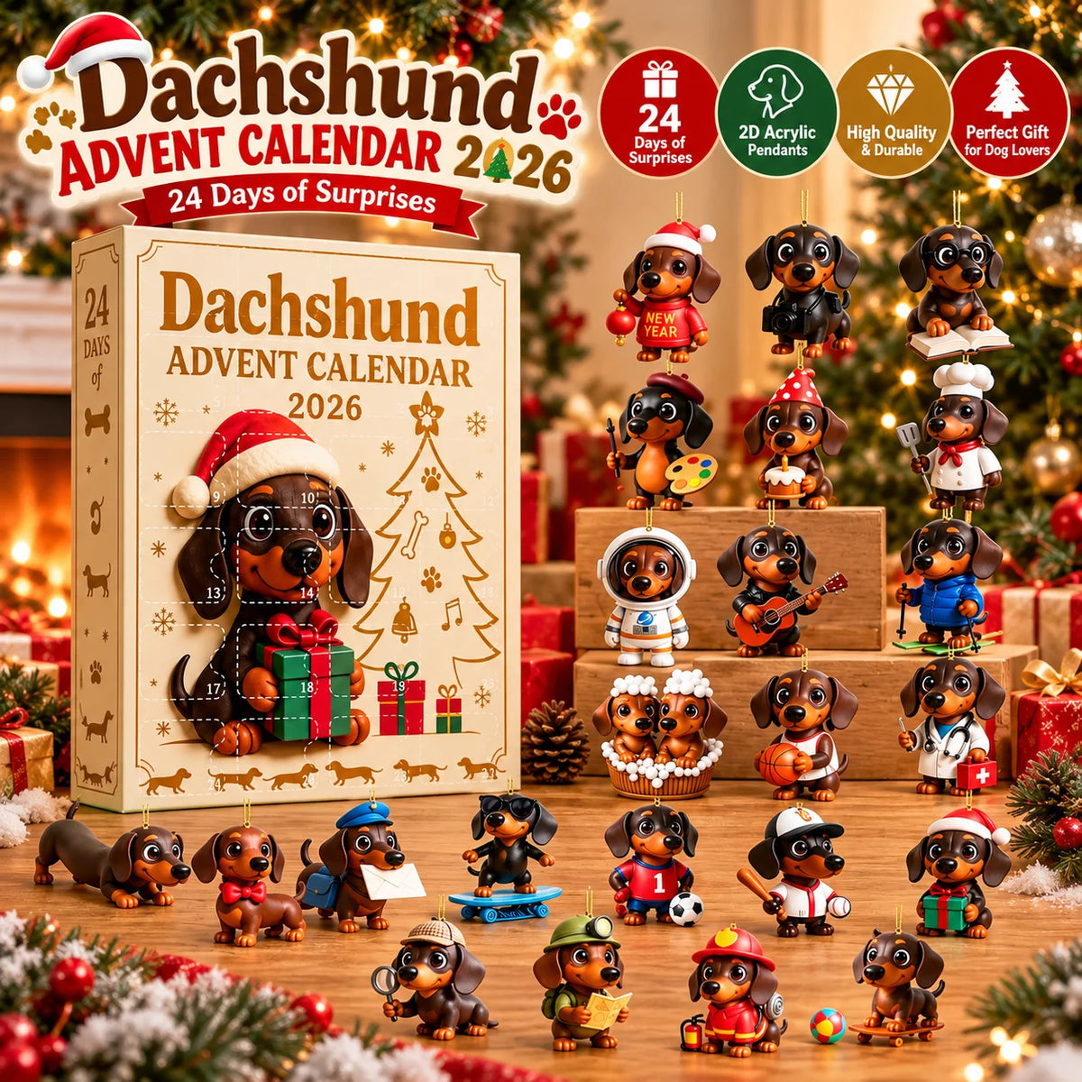 Dachshund Advent Calendar 2026 – 24 PVC Mini Dog Figurines