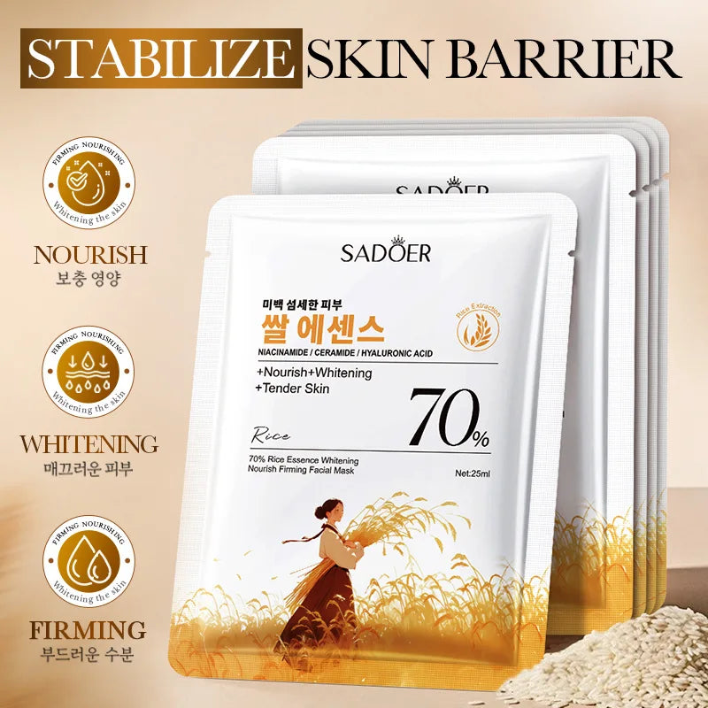 SADOER White Rice Brightening Face Masks – Hydrating & Firming