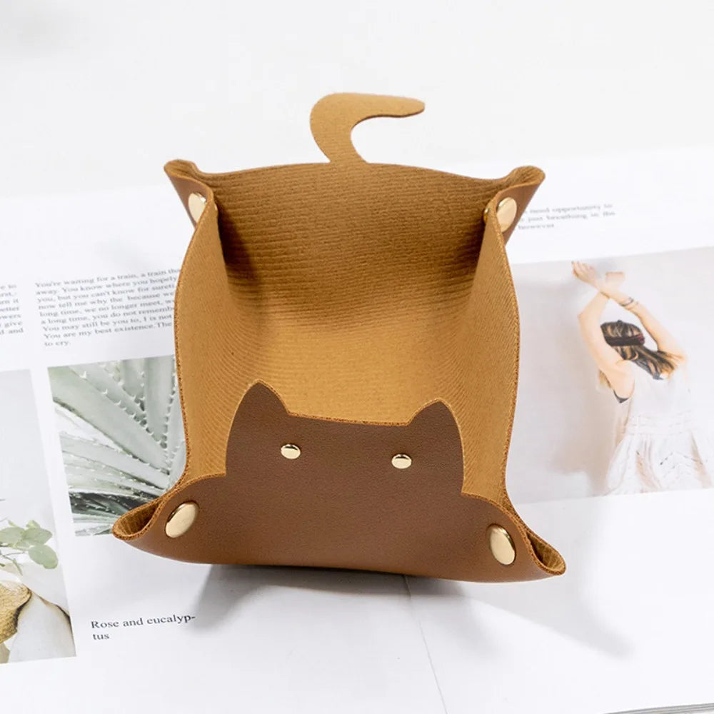 PU Leather Cat Dice Tray – Folding Hexagonal RPG & DnD Tray