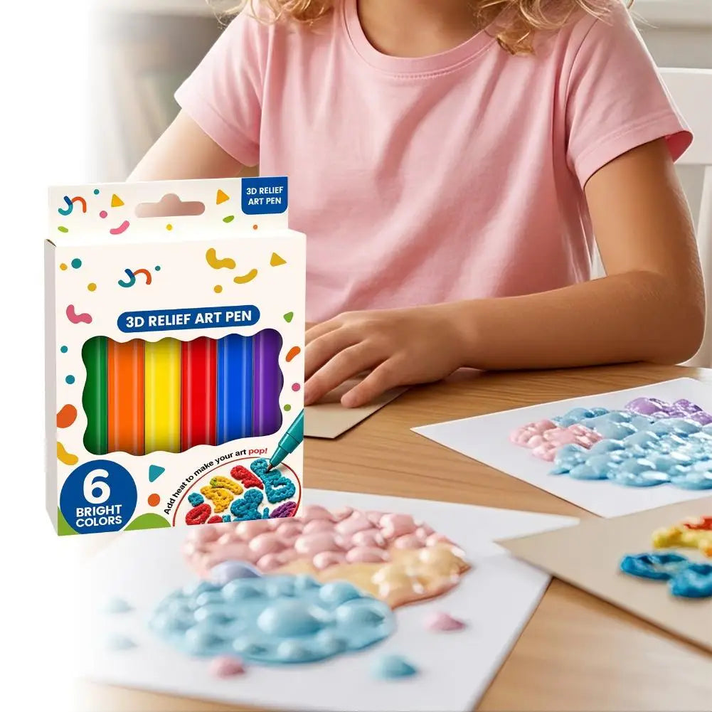 3D Puffy Paint Pens – 6-Pack Bubble Expanding Art Pens for Kids