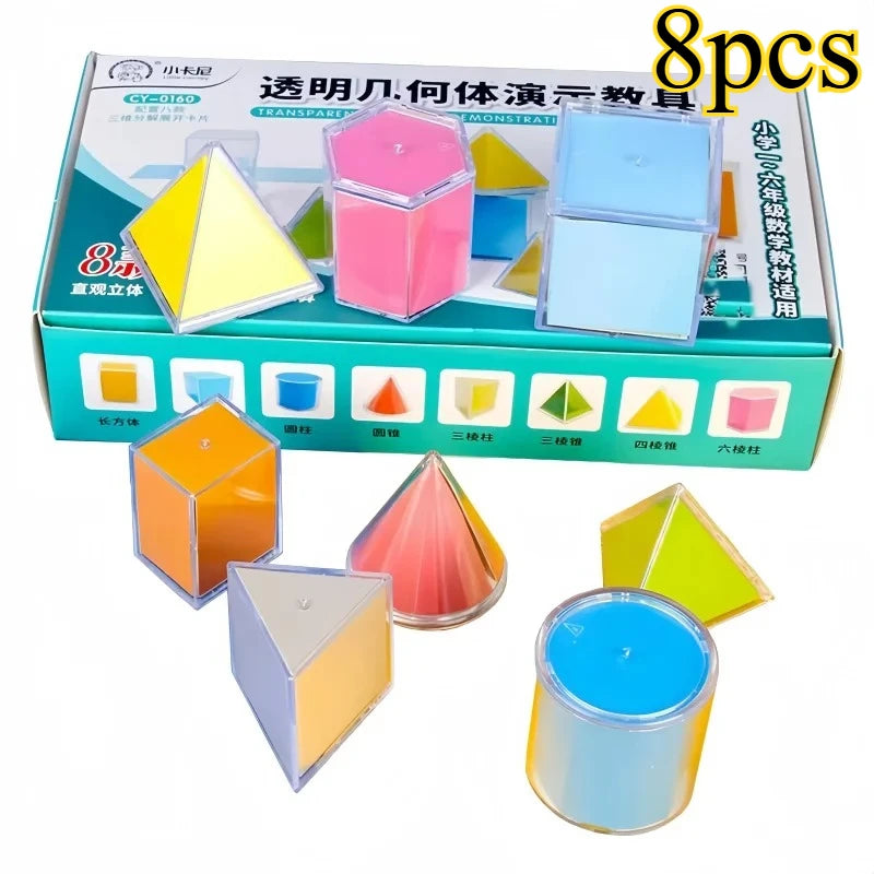 8-Piece Montessori 3D Geometry Blocks – Math Learning Toy