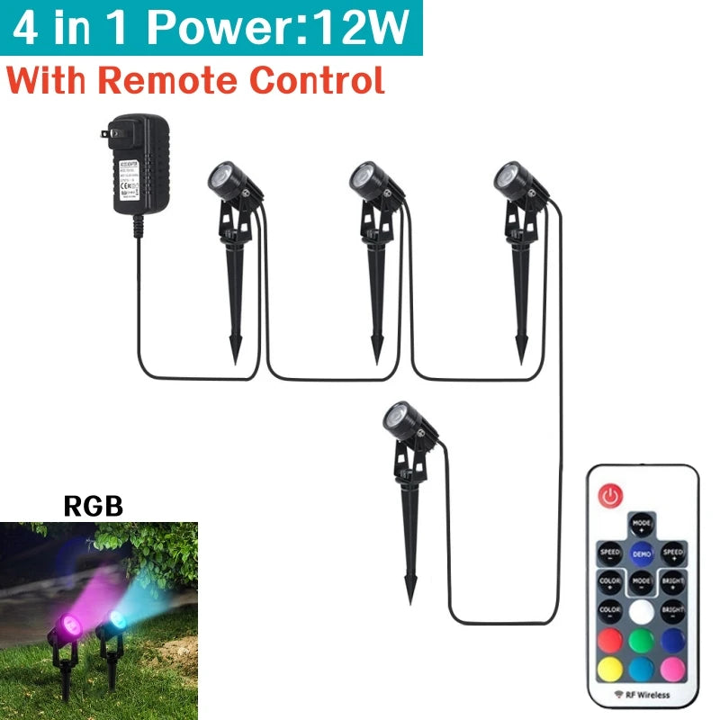 Outdoor RGB LED Lawn Spike Lamp IP65 Remote Control Garden Light
