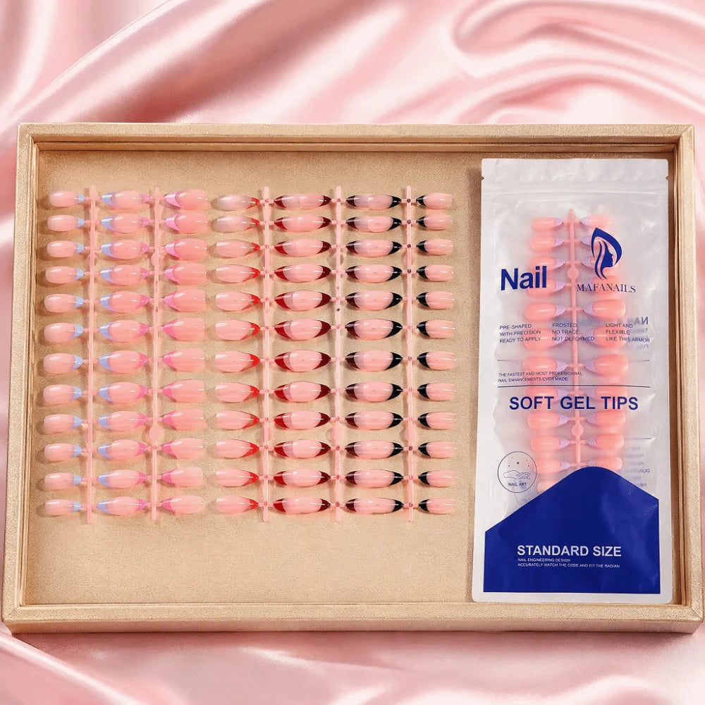144-Piece Press On Nails – 6 Colors Glossy Full Cover Tips