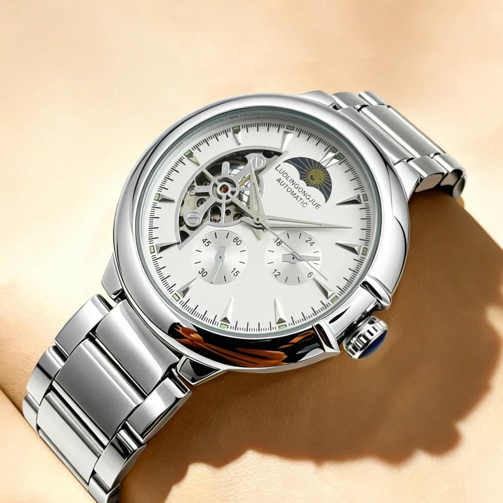 Skeleton Automatic Men's Mechanical Watch | Luminous Steel Band