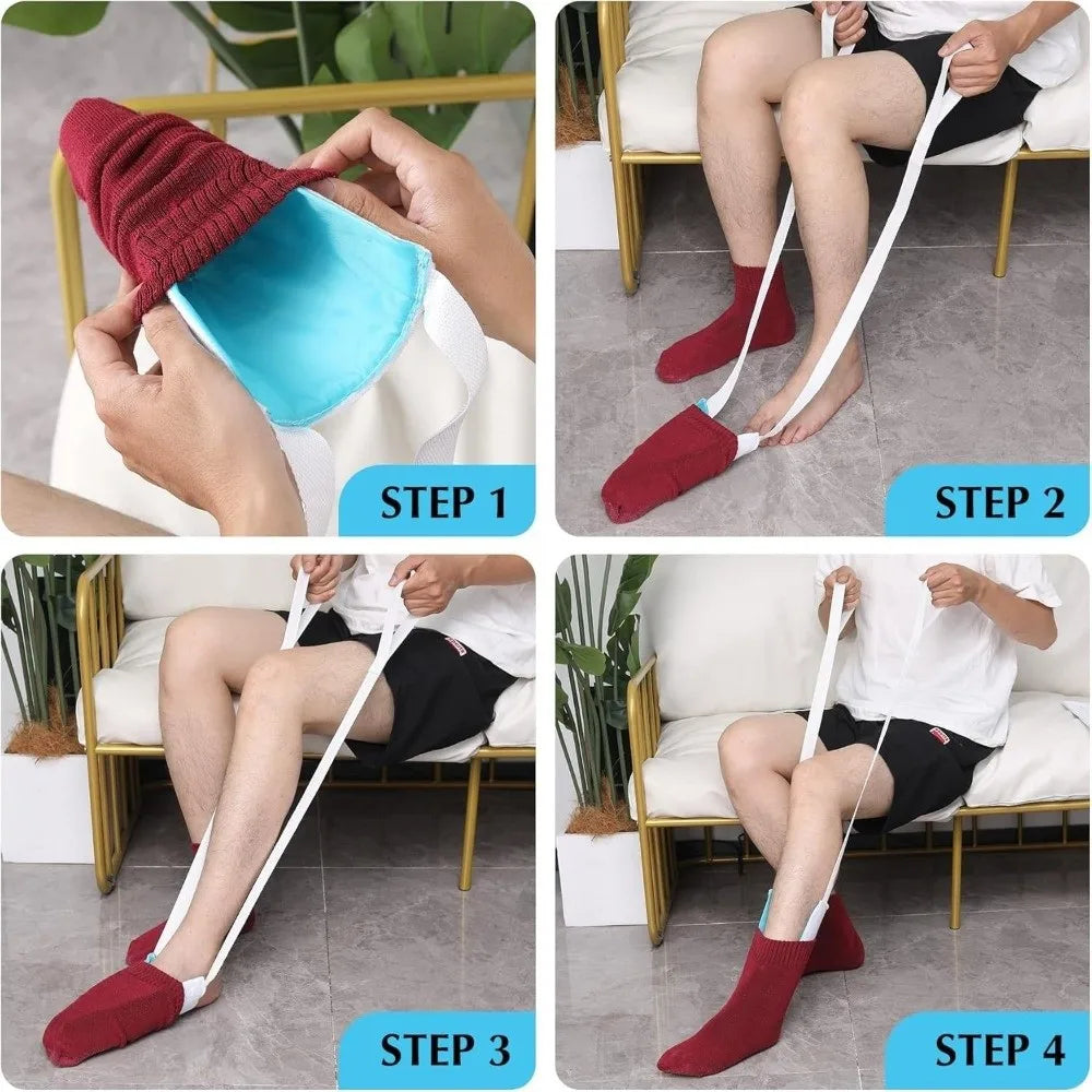 Sock Dressing Aid Tool – No-Bend Sock Helper with Cords