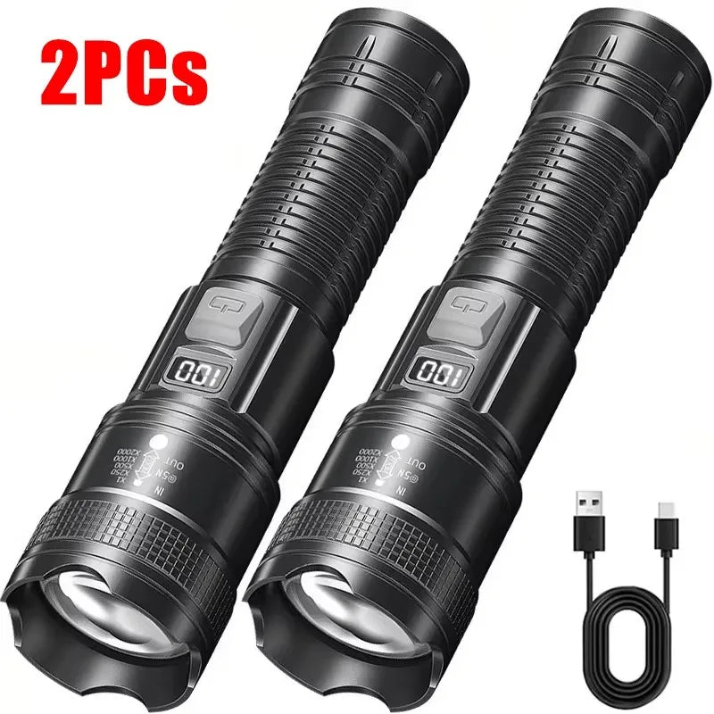 Tactical LED Flashlight 300000LM USB-C Rechargeable Zoom Torch
