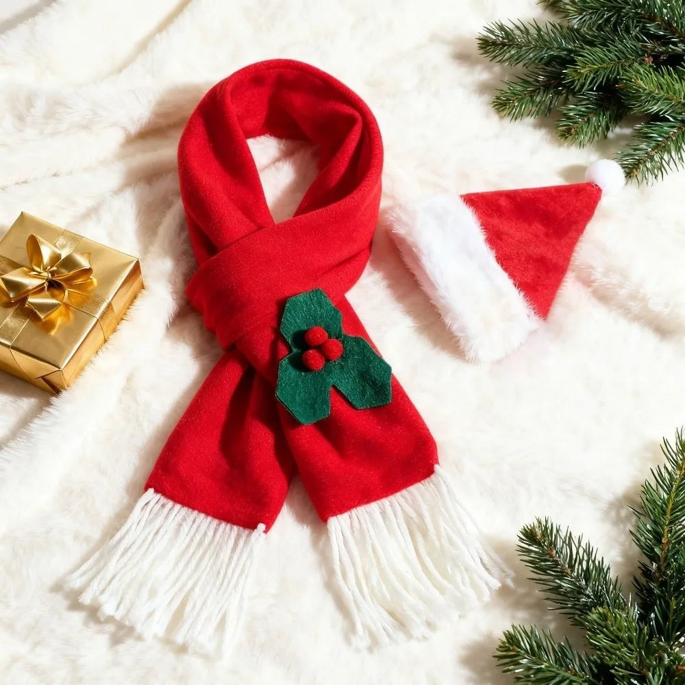 Christmas Dog & Cat Scarf Hat Set – 2-Pc Winter Pet Neck Warmer
