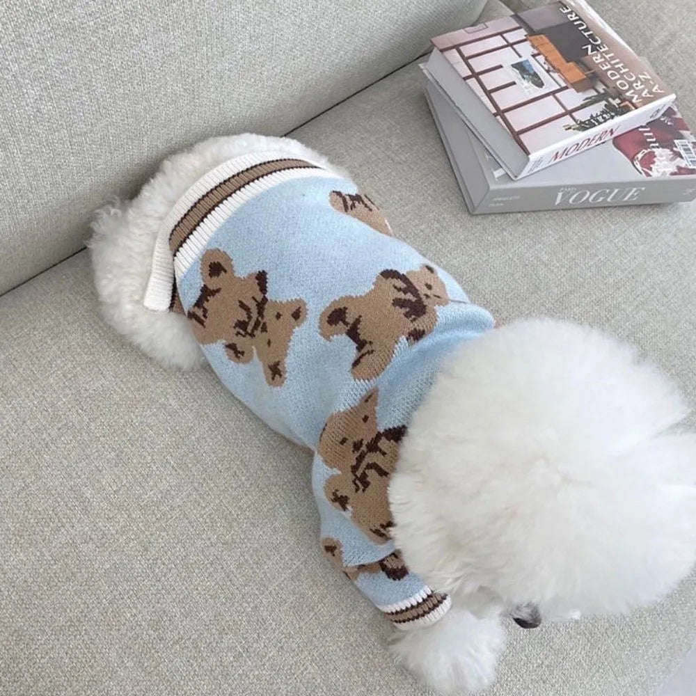 Bear Pattern Knitted Dog Sweater – Warm Pet Outfit S–XL