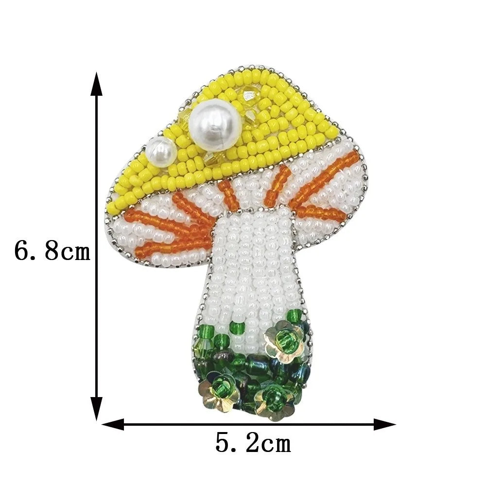 Handmade 3D Beaded Mushroom Patch – DIY Fabric Appliqué Craft