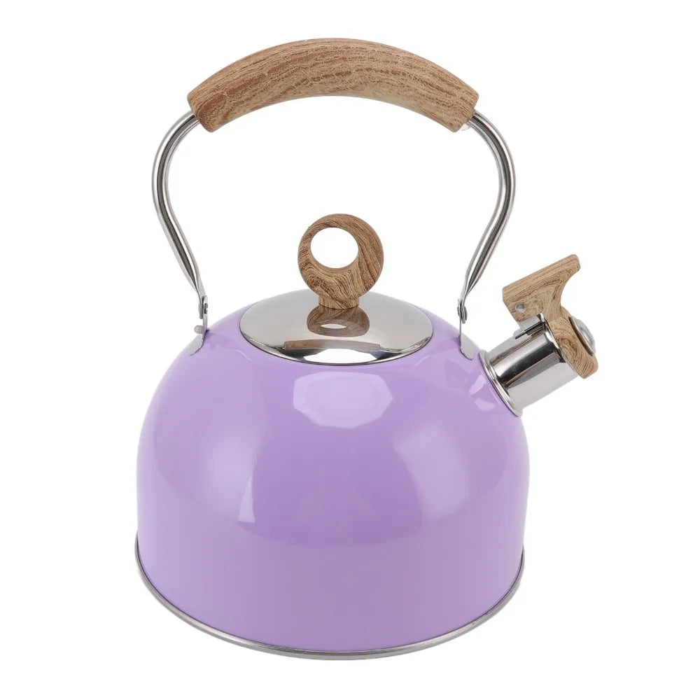 Stainless Steel Whistling Tea Kettle 2.5L – Beige & Purple