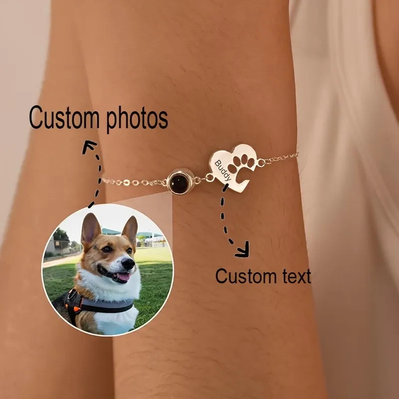 Personalized Pet Photo Projection Bracelet | Custom Paw Name
