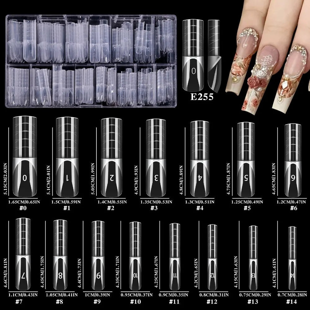 150-Pc Transparent False Nail Forms – 15 Sizes French Builder