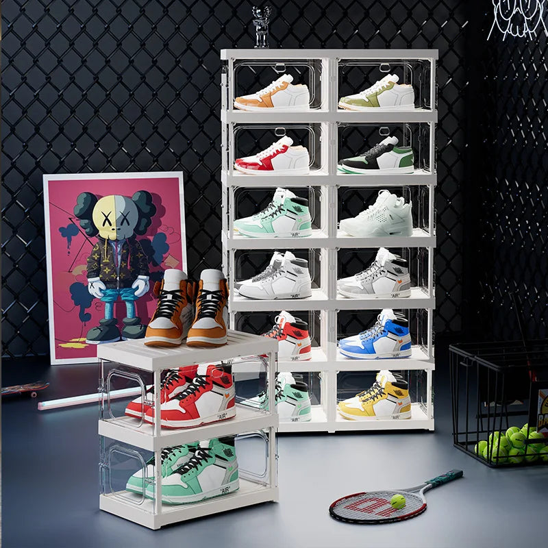 Multi-Tier Clear Shoe Rack | Dust-Proof Transparent Cabinet