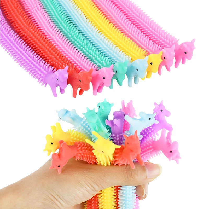 Unicorn Pull Worm Stretch Fidget Toys – Kids Party Favors 6-24pk