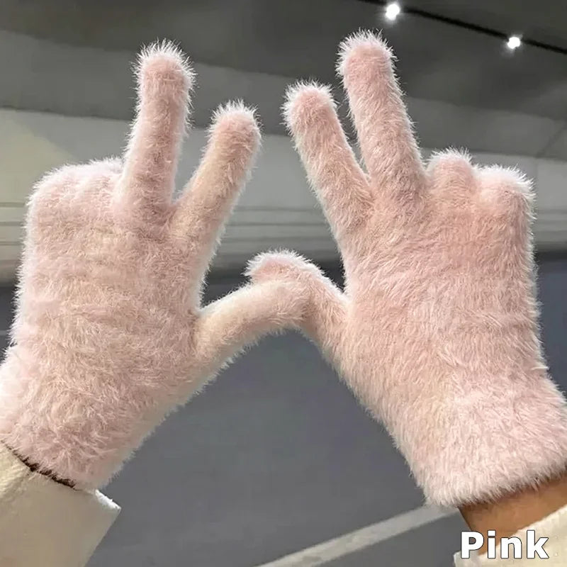 Women's Plush Faux Mink Winter Gloves – Unisex Outdoor Warmth