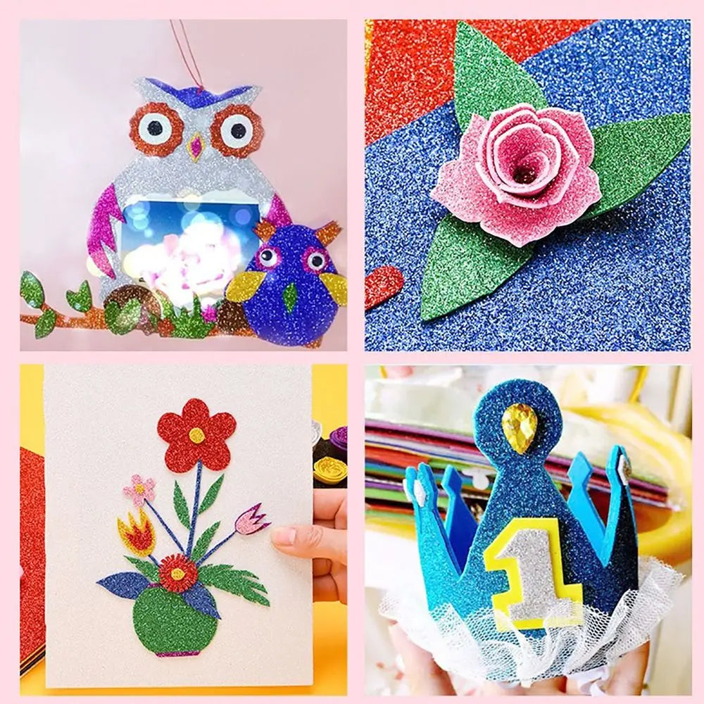 Self-Adhesive Glitter EVA Foam Paper A4 – 10-Pack Craft Sheets