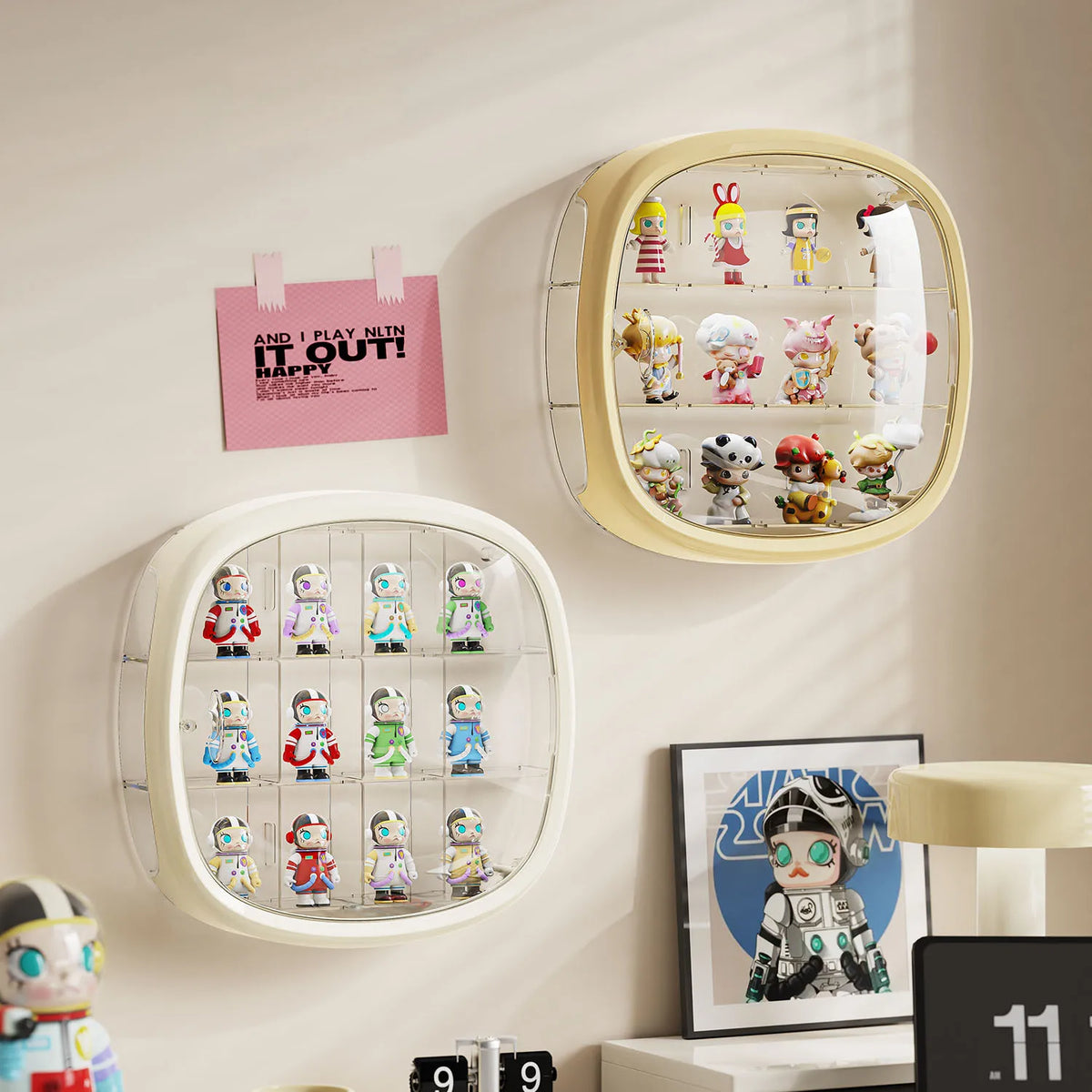 Space Capsule Figurine Display Case with LED Light – 12 Slots