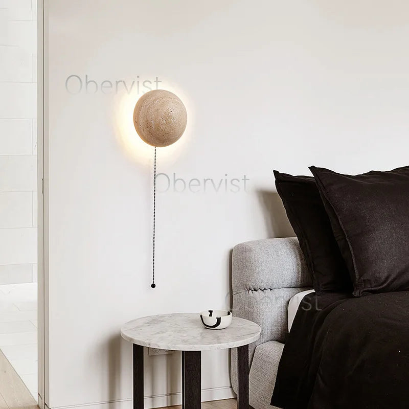 Travertine Stone LED Wall Sconce – Wabi Sabi Natural Light