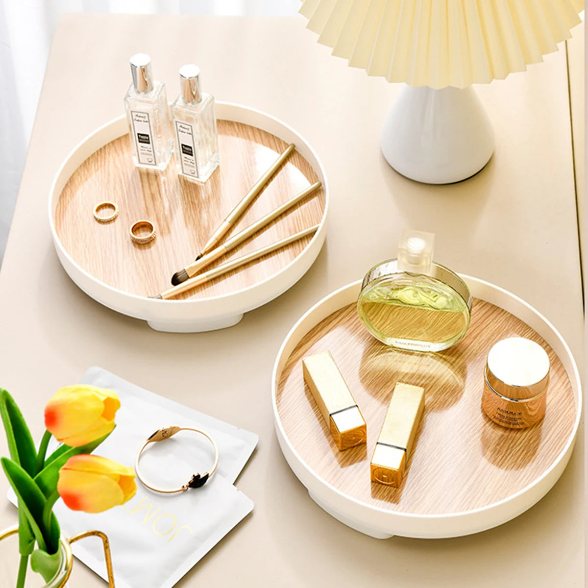 Minimalist Round Wooden Tray – Jewelry & Home Storage